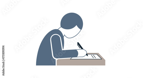 Person diligently writing at a desk with a pen.