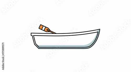 Simple White Rowboat with Wooden Oar Illustration.