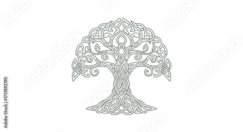 Intricate Celtic Knotwork Tree of Life Illustration.
