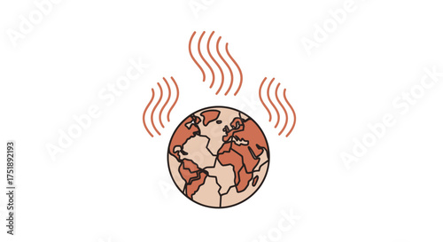 Stylized Earth globe with rising heat waves symbolizing global warming and climate change.
