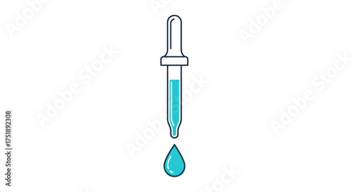 Dropper with Blue Liquid and Falling Droplet.