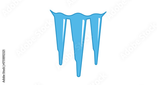 Three blue icicles hanging down melting ice.