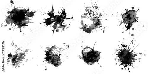 ink blots and splats. detailed ink splats Hyper realistic Highly Detailed Isolated On Transparent Background	
