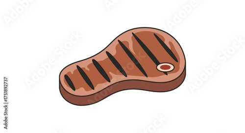 Grilled Steak Cartoon Illustration with Sear Marks and Fat.