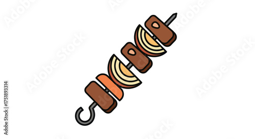 Skewered Meat and Onion Food Illustration.