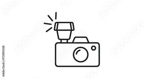 Simple Line Art Illustration of a Camera with Flash.