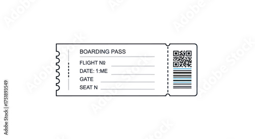 Simple Outline Drawing of an Airline Boarding Pass Ticket.