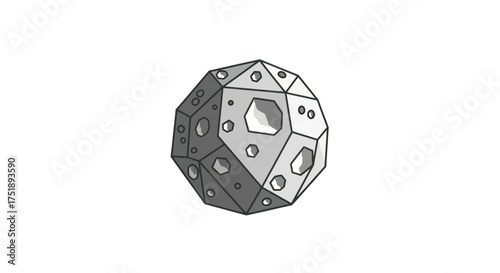 Complex Geometric Polyhedron with Multiple Faces and Hexagonal Holes.