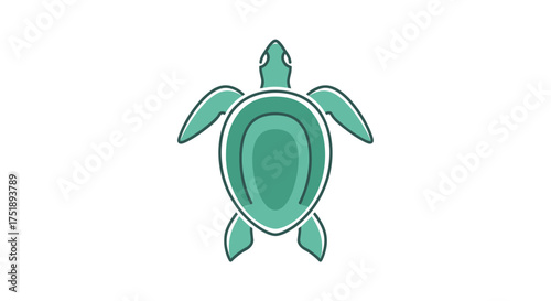 Stylized Green Sea Turtle Illustration with Dark Outline.