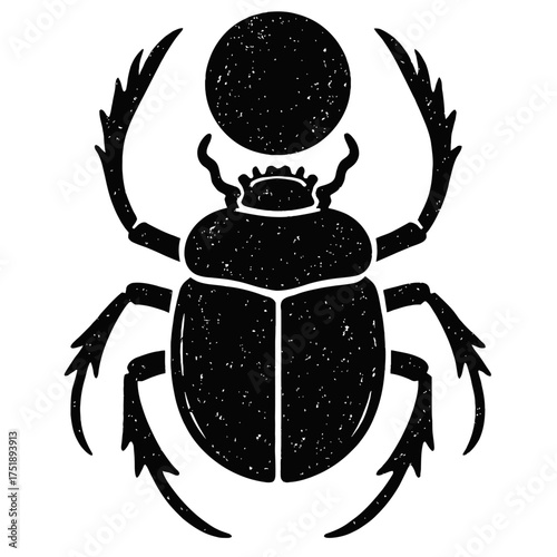 Ancient Egyptian Scarab Beetle God Khepri Silhouette with Sun Disk: Sacred Symbol of Rebirth, Protection & Creation. Iconic Mythology Artwork for Spirituality, History & Good Fortune Designs. Unique T