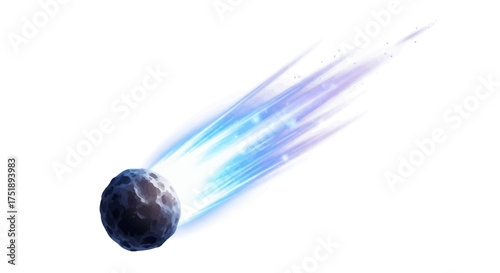 Meteoroid with Blue and White Streak Across Space.