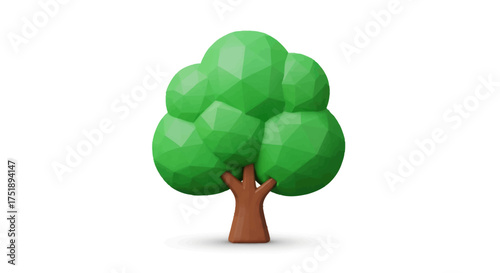 Stylized Low-Poly Green Tree with Brown Trunk.