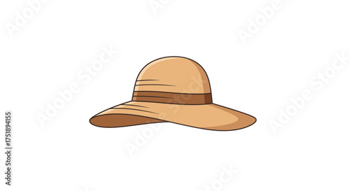 Cartoon Illustration of a Beige Sun Hat with Brown Band.