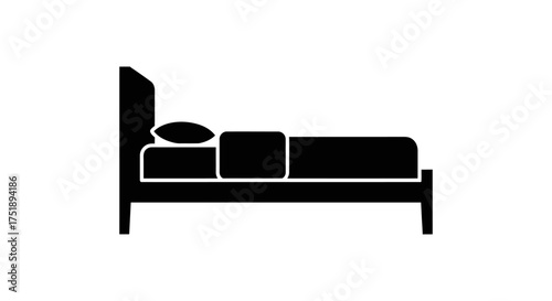 Silhouette icon of a single bed with pillows in a bedroom
