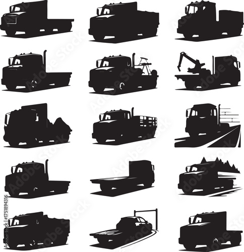Collection of heavy duty truck silhouettes in various styles and forms