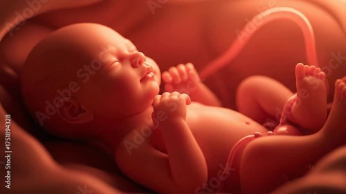 A Serene and Detailed Visualization of a Human Fetus Resting Peacefully Inside the Womb
