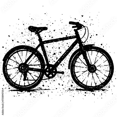 Dynamic Grunge Bicycle Silhouette Ink Splatter Art – A striking black and white hand-drawn vector illustration perfect for urban cycling themes, modern graphic design, t-shirt prints, and lifestyle pr