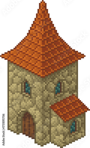Isometric pixel art of a me...