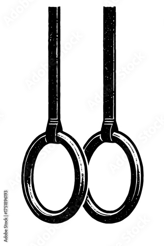 Vintage Monochrome Illustration of Two Gymnastic Rings – Essential Bodyweight Training Equipment for Superior Upper Body Strength, Calisthenics, and Core Stability Workouts. Perfect for Home Gym & Adv