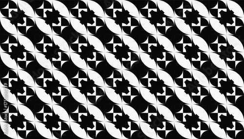 Black and white geometric spiral pattern with optical illusion effect