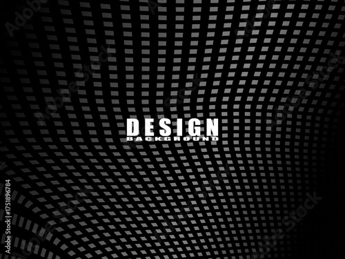 Abstract vector illustration with geometric pattern of gray gradient slanted squares over dark background, suitable for poster, cover, banner or graphic template.