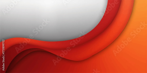 Abstract flowing red and orange waves with a soft gray background creating a modern design