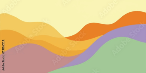 Abstract flowing wavy layers of warm and cool colors creating a gentle landscape background