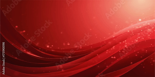 Abstract flowing red waves with shimmering light particles and bokeh effects