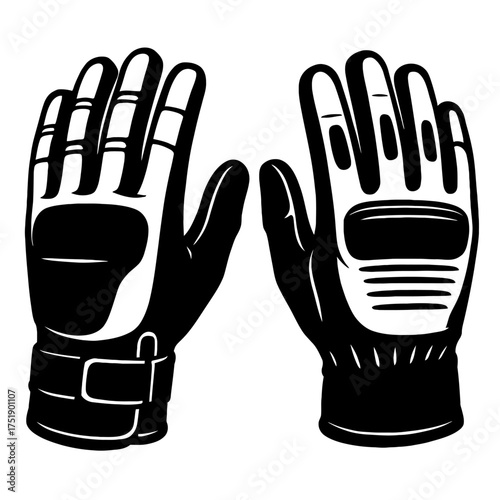 High-Performance Protective Sports Gloves Vector Art Illustration – Durable Hand Gear with Padded Palms, Reinforced Fingers, and Secure Wrist Strap for Motorcycle Riding, Cycling, Racing & Tactical Us
