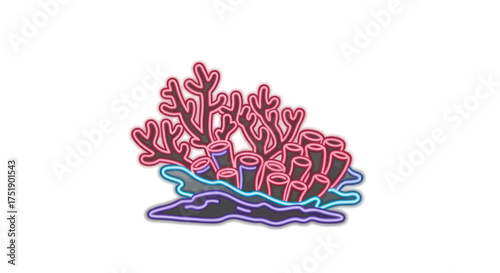 Vibrant Neon Coral Reef Illustration with Detailed Structure.