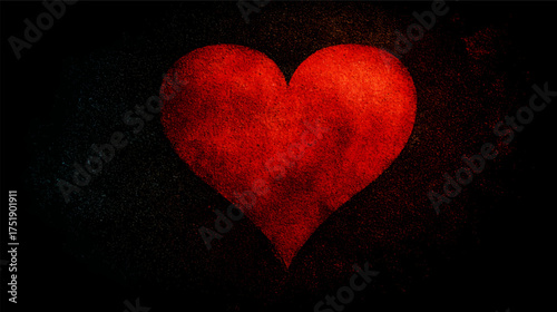 A textured red heart or love illuminated in a dark, shadowy background.