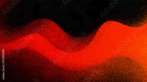Abstract red and black background with flowing curves and sparkles.