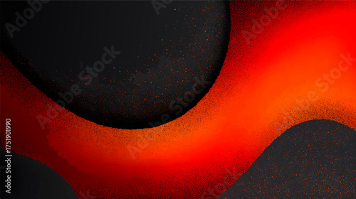 Abstract red and black background with flowing curves and sparkles.