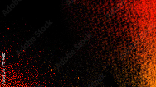 Abstract red and black background with flowing curves and sparkles.