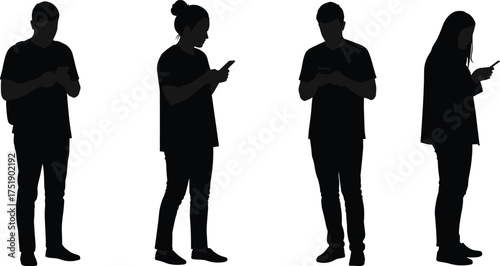 People using smartphones, modern communication concept, digital lifestyle, mobile technology addiction, social media users, online connection, texting habit, flat vector illustration