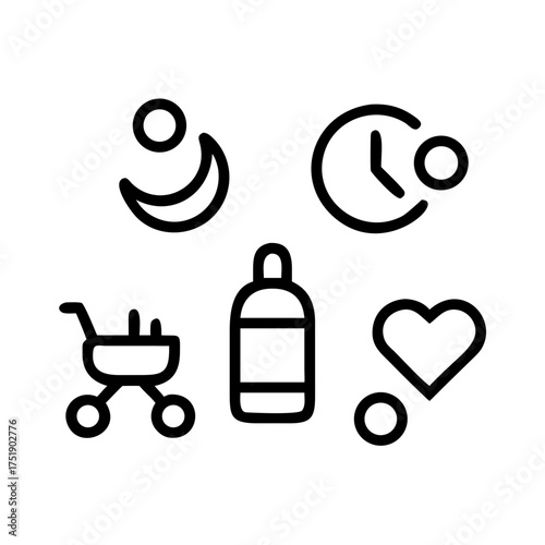 Baby care icons representing parenthood needs