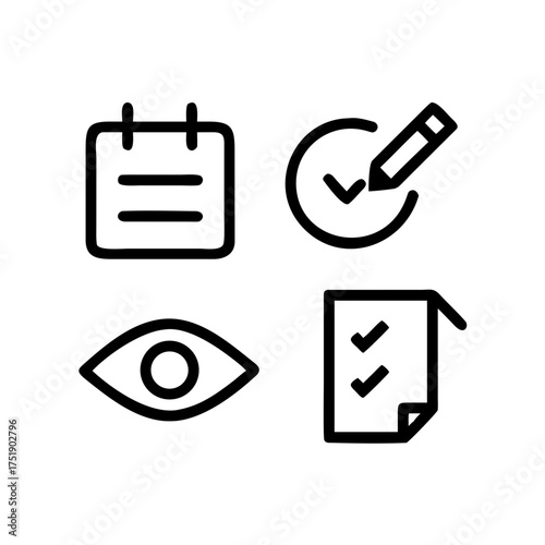 Calendar, checkmark, pencil, eye, and document icons