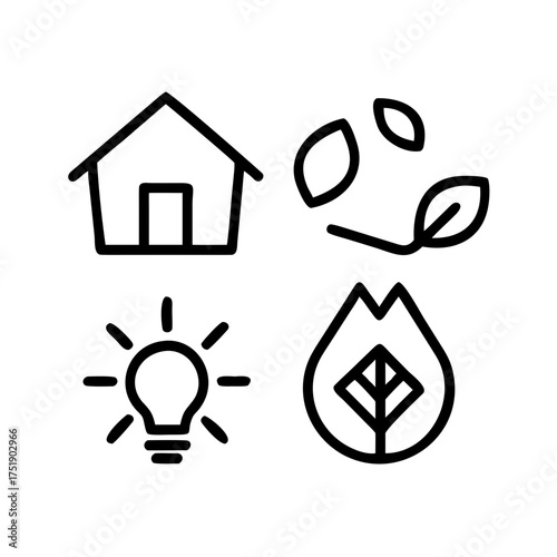 Four ecofriendly icons in black outline style