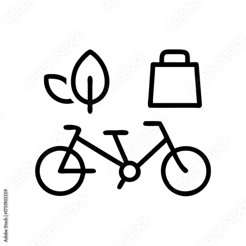 Sustainable lifestyle bicycle with leaf and shopping bag