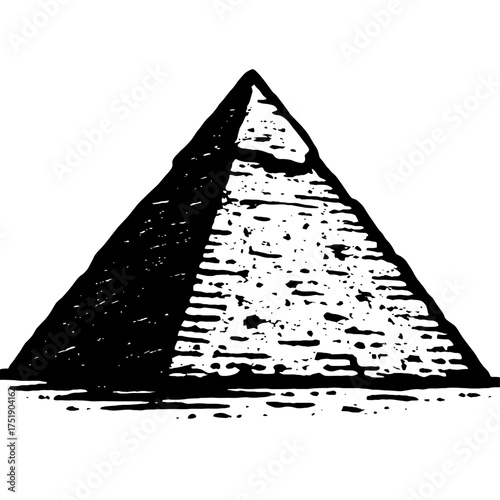 Ancient Egyptian Pyramid Engraving - A striking black and white historical illustration showcasing the monumental grandeur, enigmatic allure, and timeless mystery of the iconic Giza structures, perfec