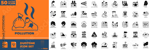 Pollution Solid editable icon set. Contain icons related to pollution, environment, waste and more