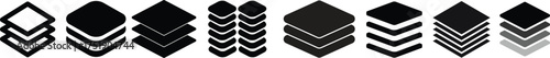 Layers icon. Layer line and flat icon set. Layer sign. Layout icon..Layers icon. Layer line and flat icon set. Layer stack illustration. Two, three four and five layers. Layer tier diagram icon. 