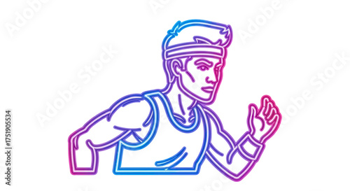 Vibrant Neon Gradient Outline Illustration of Male Runner.