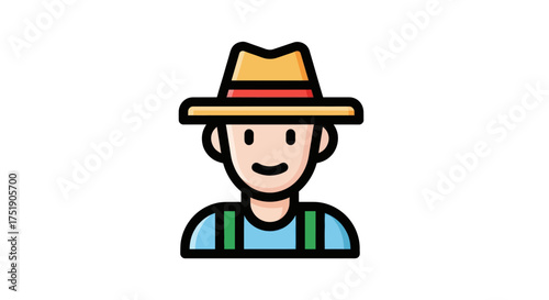 Stylized Icon of a Farmer Wearing a Hat and Overalls.