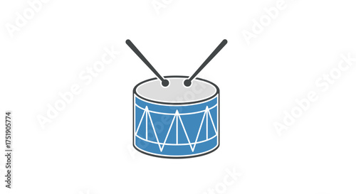 Blue snare drum with drumsticks musical instrument illustration.