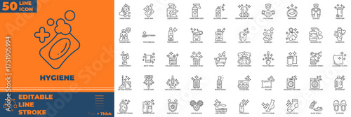 Hygiene Line editable icon set. Contain icons related to hygiene, clean, health, soap and more