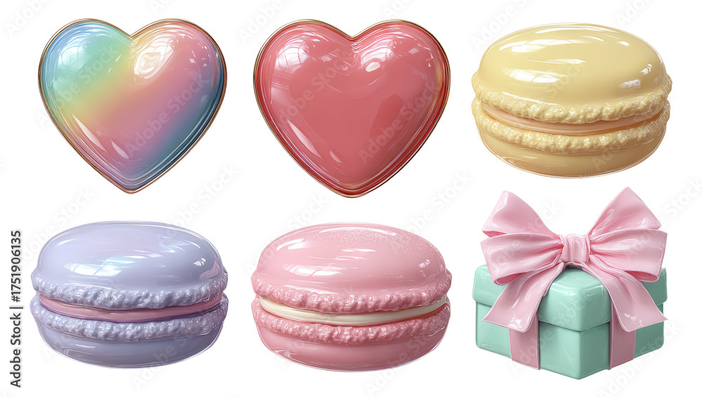 Obraz premium Colorful Heart and Macaron Shapes with Transparent Background Design