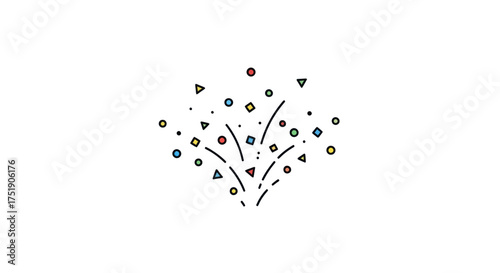 Stylized Line Art Illustration of Exploding Confetti and Streamers.