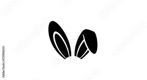 Minimalist black silhouette of rabbit ears with one ear folded over.