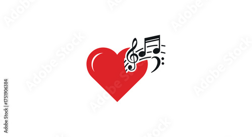 Red Heart with Musical Notes Symbolizing Love for Music.
